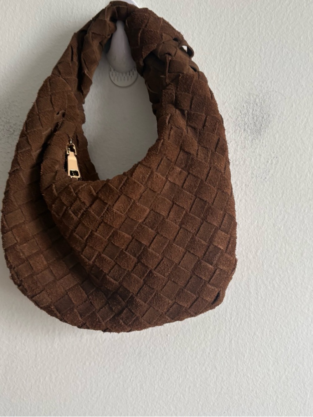 Nico & Olive Genuine Suede Leather Woven Brown Handbag Purse - Picture 4 of 10